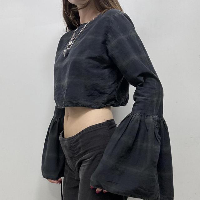 Cropped reworked tartan bell flared crop top