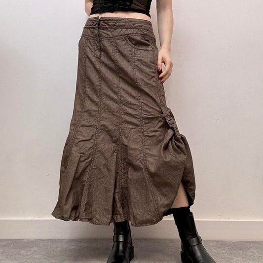 Brown linen asymmetrical skirt