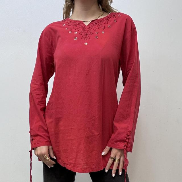 Red cotton embroidered blouse