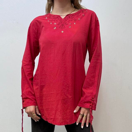 Red cotton embroidered blouse