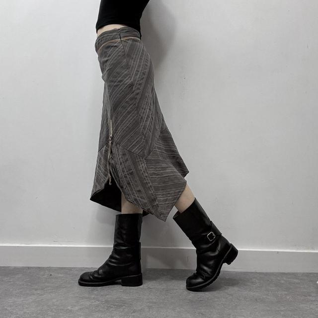 Brown pinstripe asymmetric midi skirt