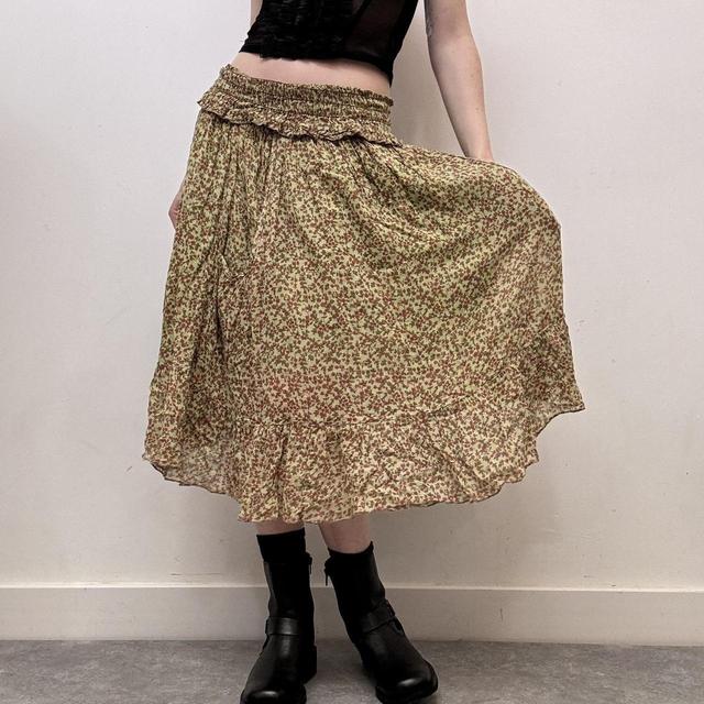Green floral summer skirt