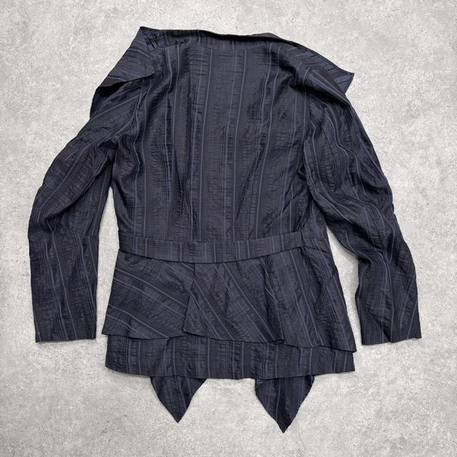 Navy pinstripe asymmetric layered jacket