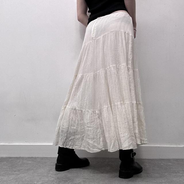 Cream crinkle layered maxi skirt