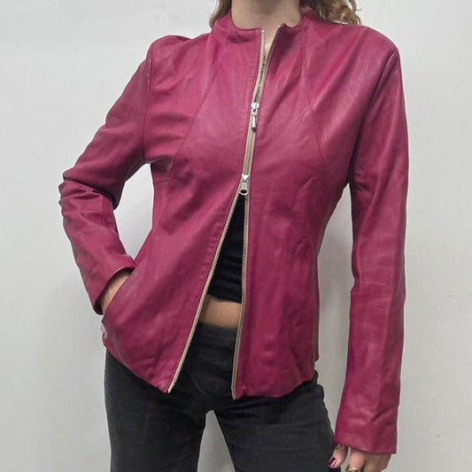 Fitted 90s pink leather jacket