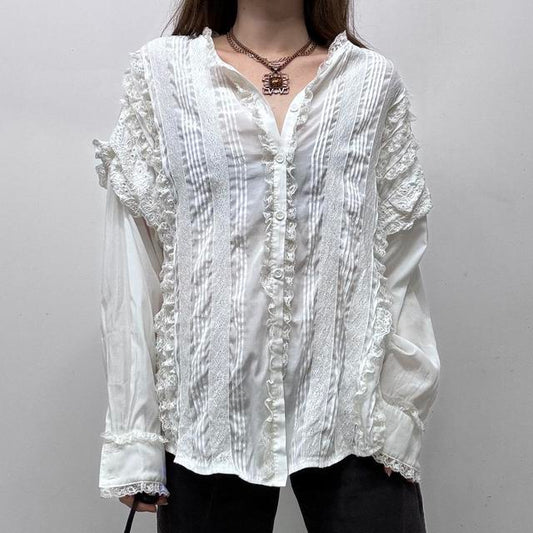 White lace baroque ruffle shirt