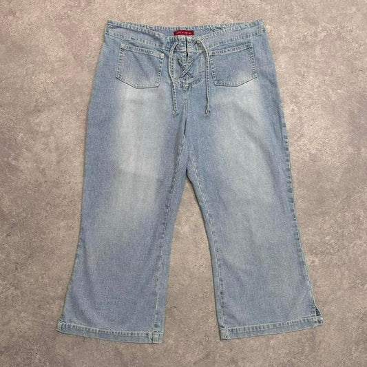 Distressed corset capri jeans shorts
