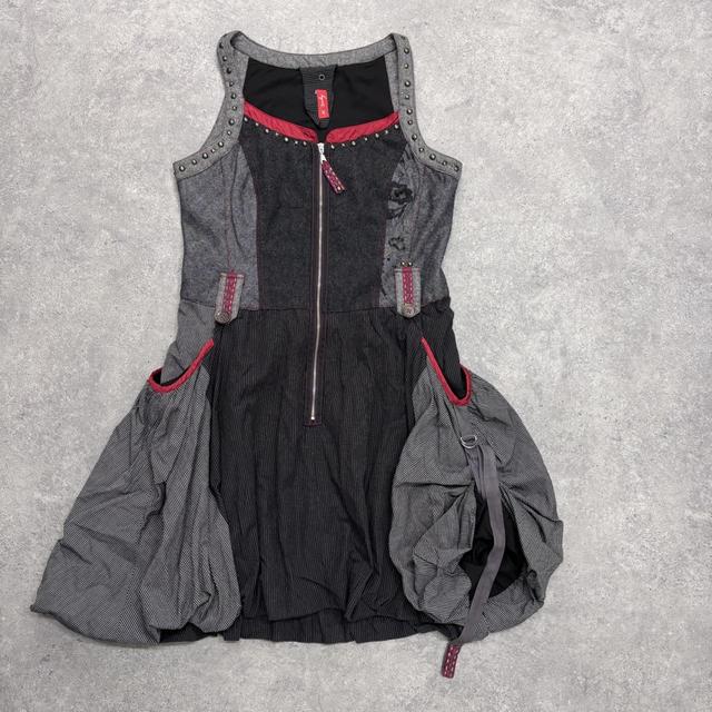 Grey studded pinstripe grunge dress