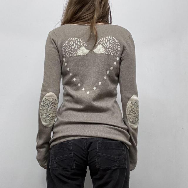 Brown slouchy wool jumper graphic back detail