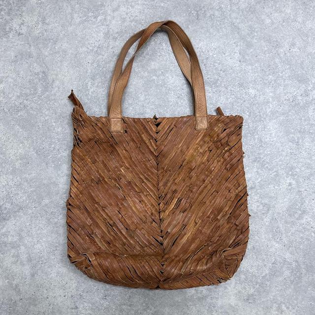 Distressed tan suede leather tote bag