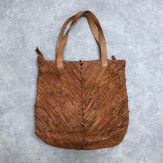 Distressed tan suede leather tote bag