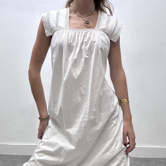 White cotton embroidered antique maxi dress