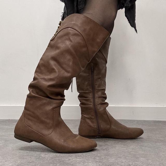 Faux leather lace up slouchy boots