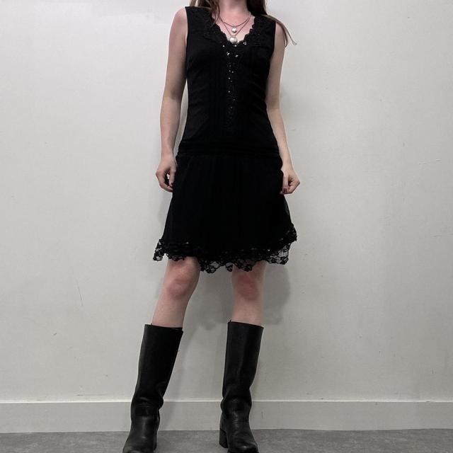 Black silk lace midi dress