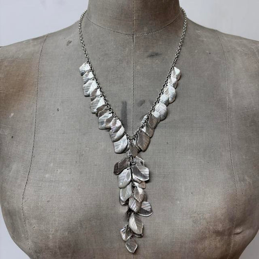 Silver layered leaf chain necklace