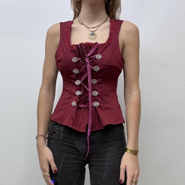 Red corset lace up bow vest