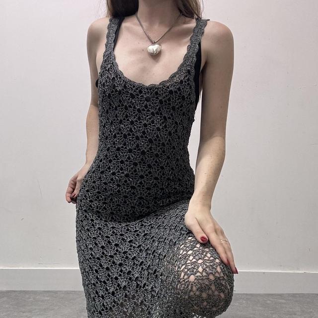 Sheer layered crochet midi dress