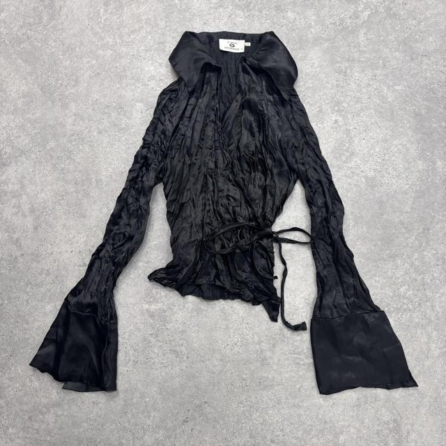 Black satin crinkle wrap shirt