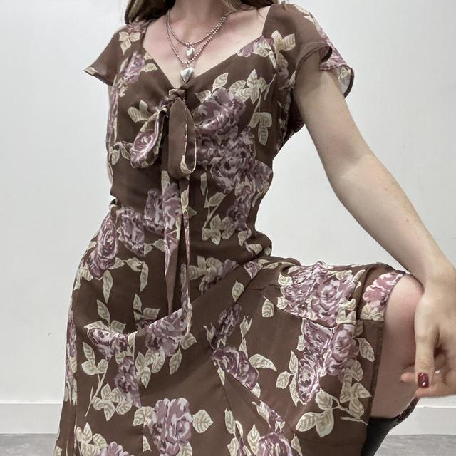Boho brown floral summer dress