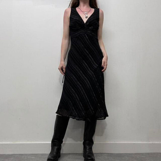 Black pinstripe bias cut 90s dress