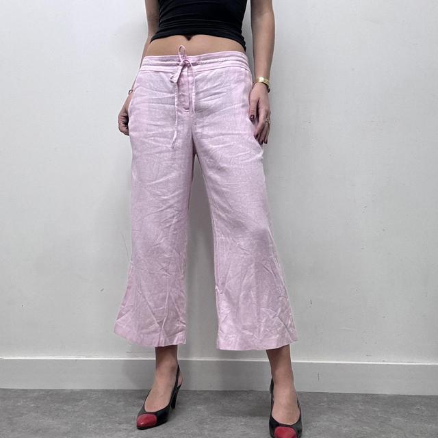 Pink linen capri suit trousers