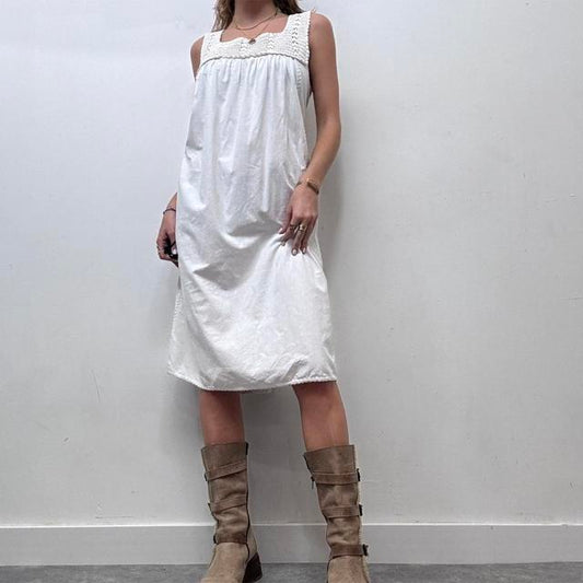 Vintage white cotton crochet midi dress
