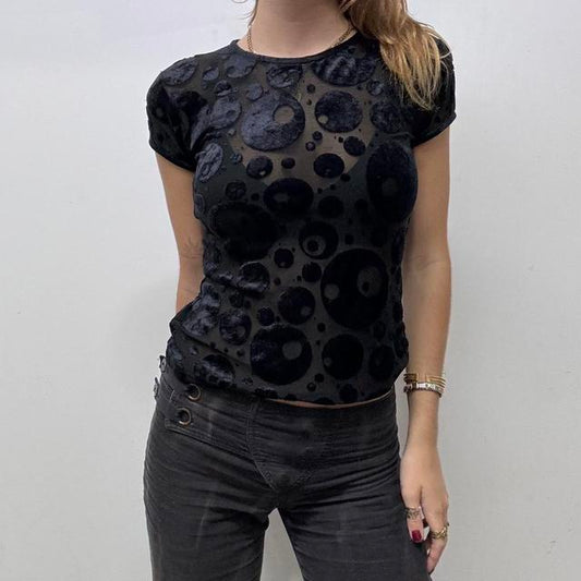Sheer mesh velvet baby tee