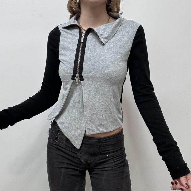 Asymmetric zip jersey cardigan