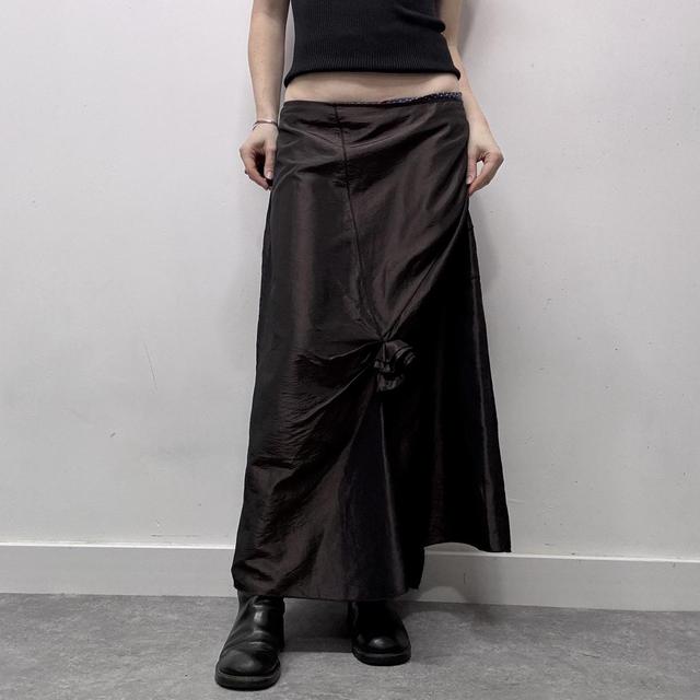 Brown satin layered asymmetric maxi skirt