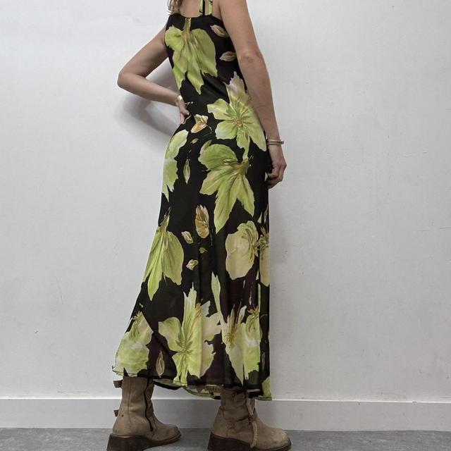 Sheer graphic oversized floral print maxi dress