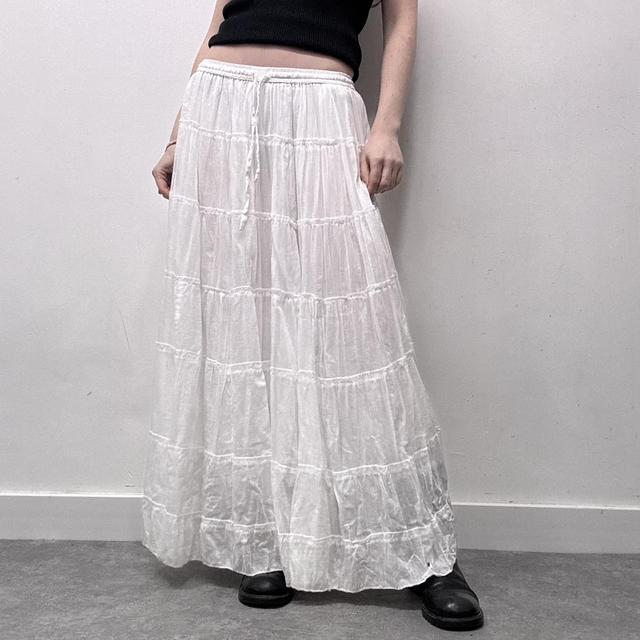 White cotton tiered maxi skirt