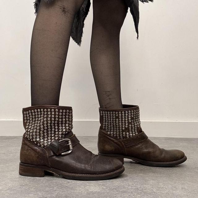 Brown leather studded eyelet boots