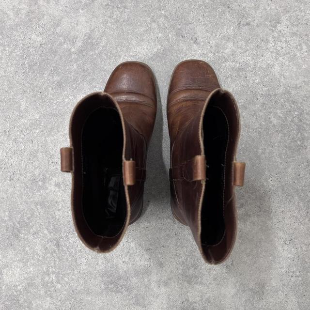 Brown leather square toe boots
