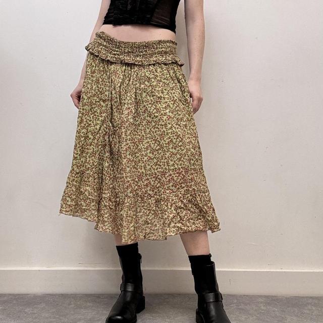 Green floral summer skirt