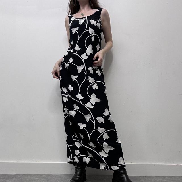 90s wide neck floral printed dress