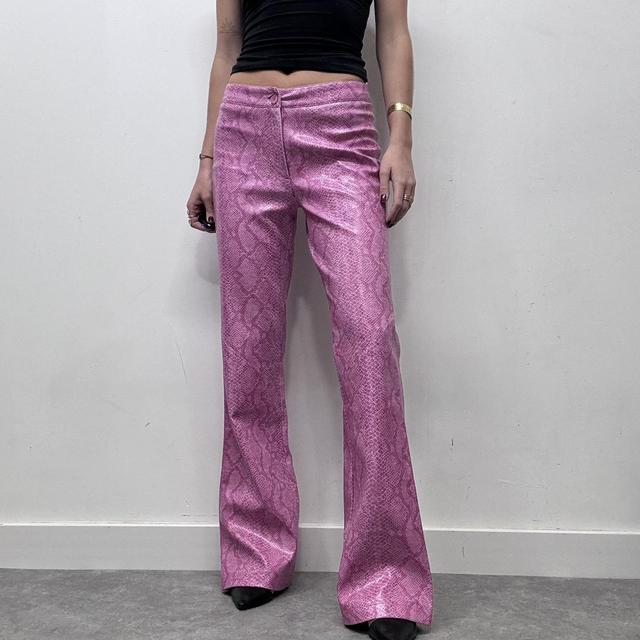 Y2k hot pink snake skin Morgan flared trousers