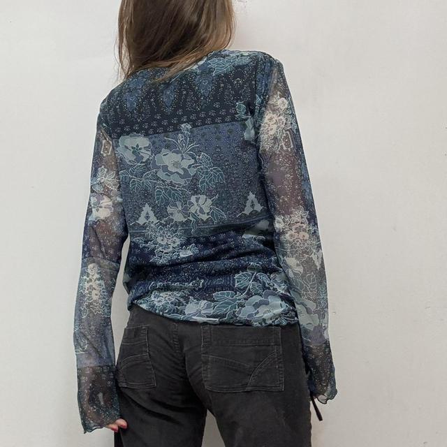 Distressed paisley print mesh top