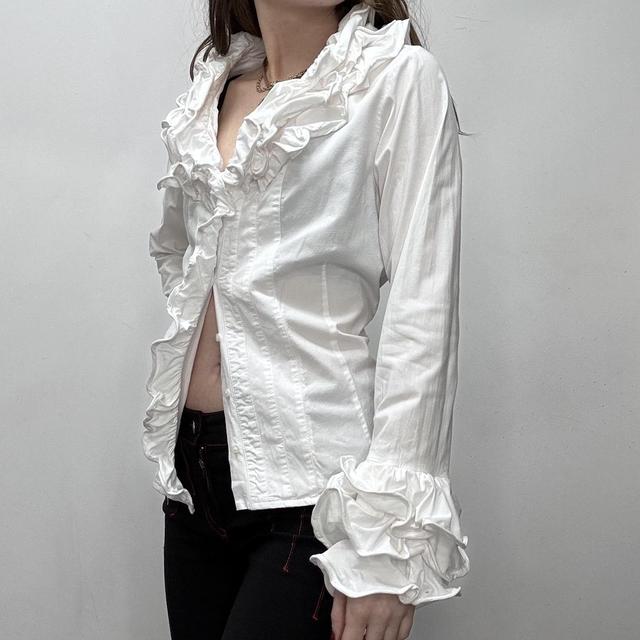 White cotton Edwardian ruffle shirt