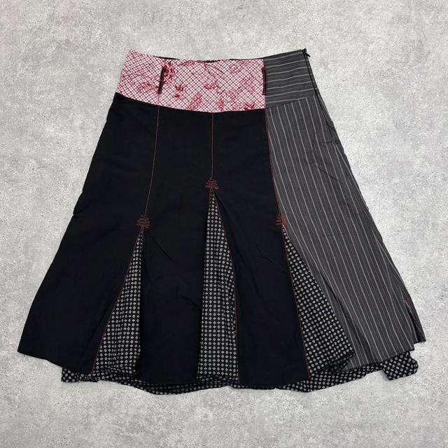 Pinstripe patchwork flared midi skirt