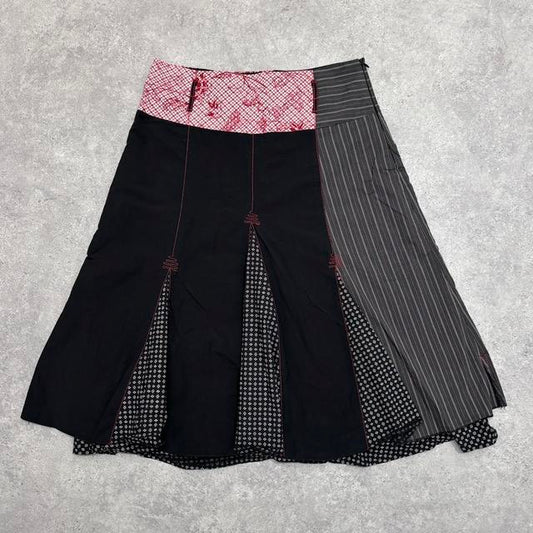 Pinstripe patchwork flared midi skirt