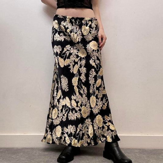 Maxi floral bias satin summer skirt