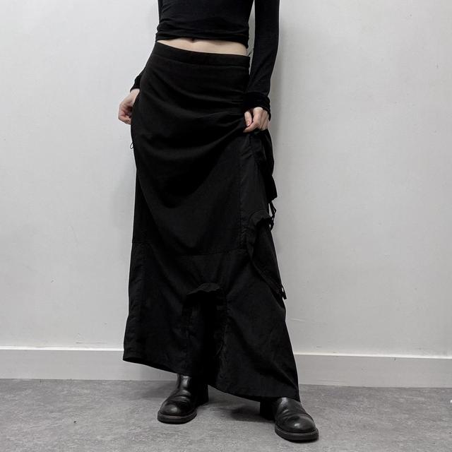 Black asymmetric grunge gathered skirt