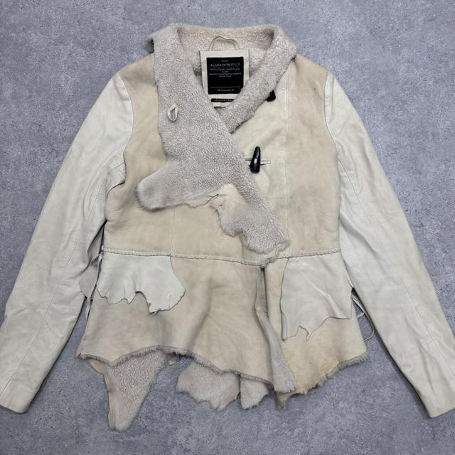 Patchwork fray shearling jacket