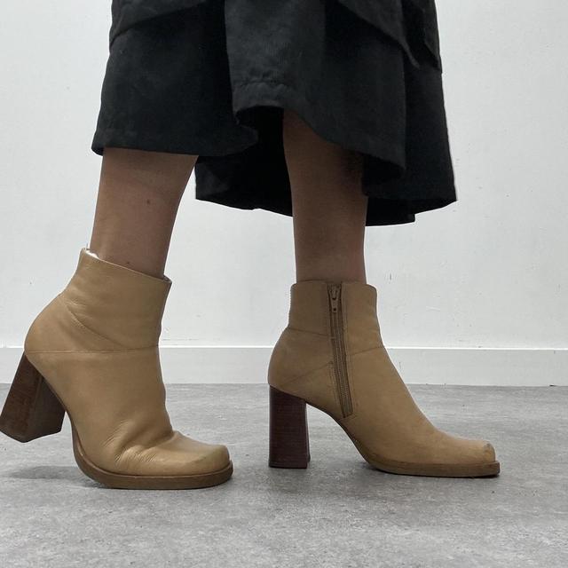 Tan leather square toe boots
