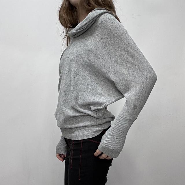 Grey knit slouchy wide neck jumper