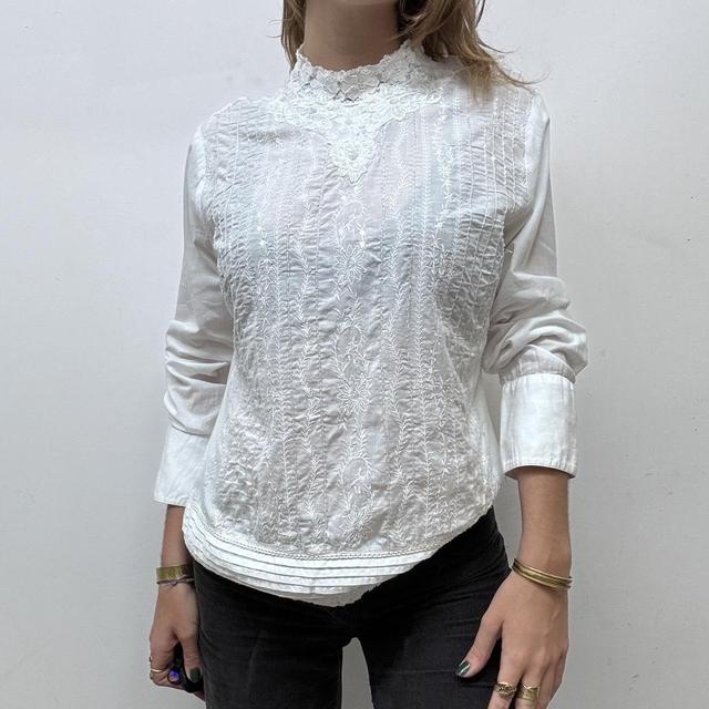 White lace antique style cotton shirt