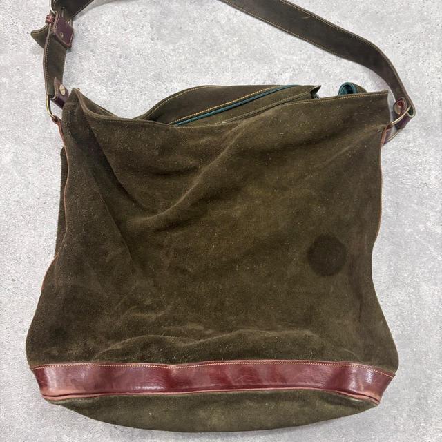 Khaki green leather slouchy suede bag