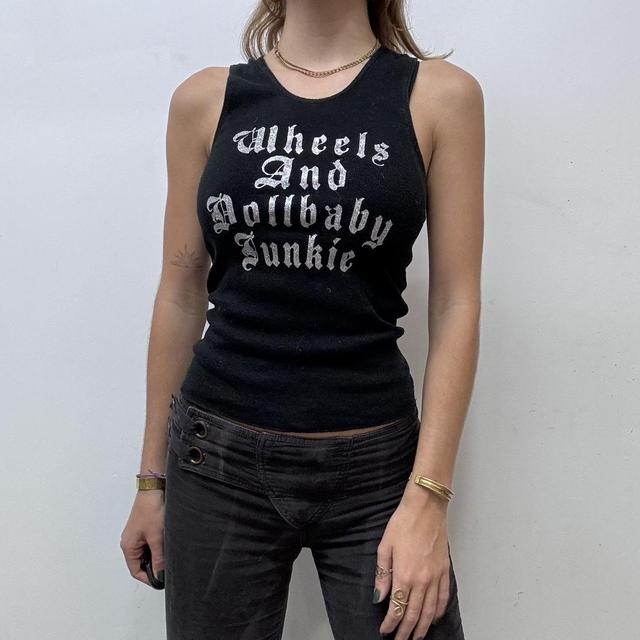 Black graphic text vest