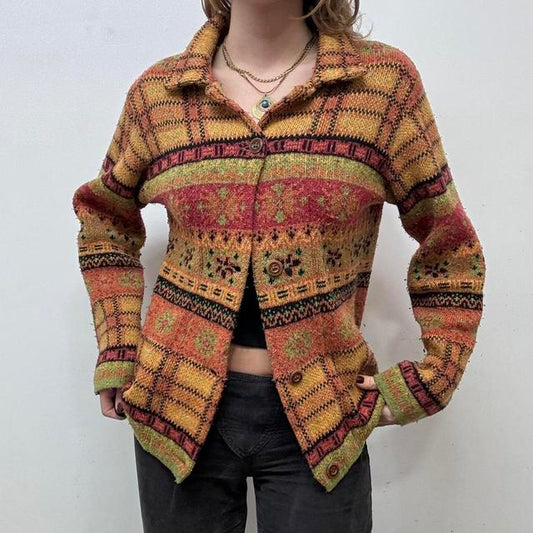 Hippy graphic knit autumn cardigan