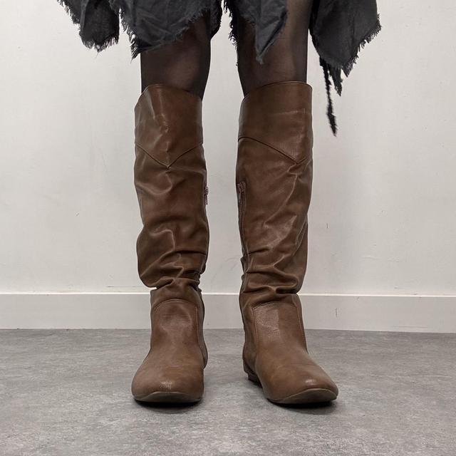 Faux leather lace up slouchy boots